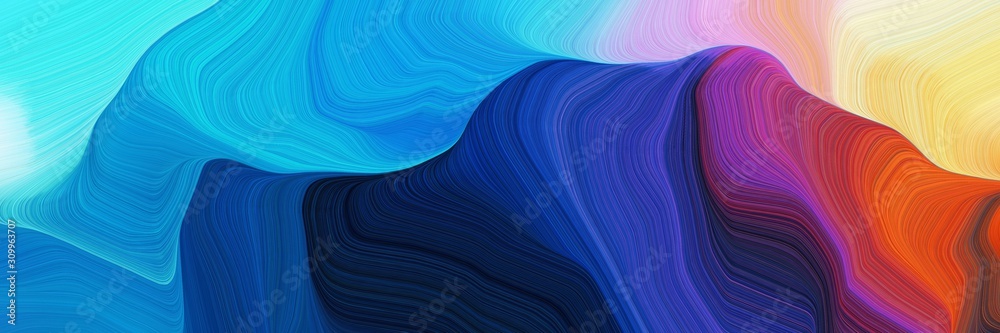 horizontal colorful abstract wave background with dark salmon, burly wood and strong blue colors. can be used as texture, background or wallpaper - obrazy, fototapety, plakaty 
