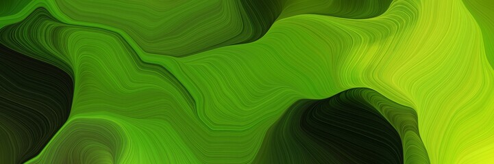 Poster - horizontal artistic colorful abstract wave background with dark green, very dark green and yellow green colors. can be used as texture, background or wallpaper