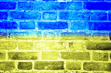 Wall Mural - Flag of Ukraine painted on brick wall