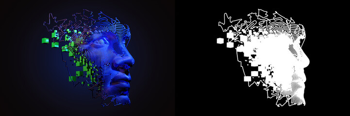 Wall Mural - abstract digital human face. artificial intelligence concept of big data or cyber security. 3d illus