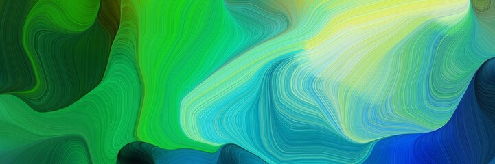 Wall Mural - horizontal modern colorful abstract wave background with medium sea green, pale green and very dark blue colors. can be used as texture, background or wallpaper