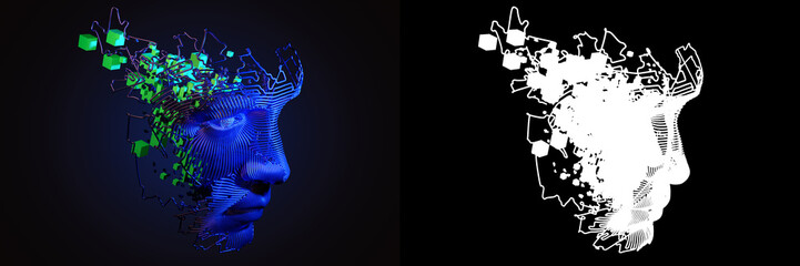 Wall Mural - abstract digital human face. artificial intelligence concept of big data or cyber security. 3d illus