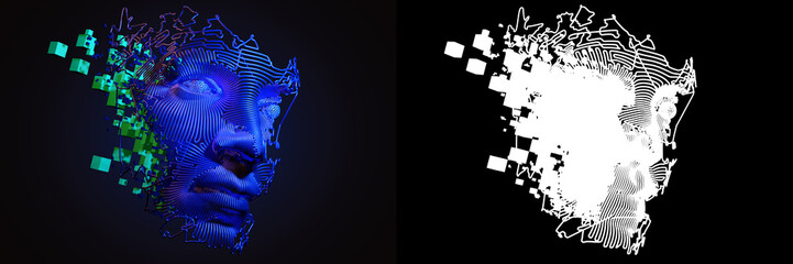 Wall Mural - abstract digital human face. artificial intelligence concept of big data or cyber security. 3d illus