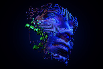 Wall Mural - abstract digital human face. artificial intelligence concept of big data or cyber security. 3d illus