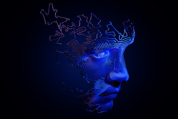 Wall Mural - abstract digital human face. artificial intelligence concept of big data or cyber security. 3d illus