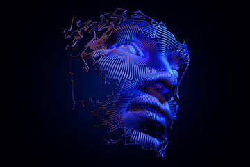 Wall Mural - abstract digital human face. artificial intelligence concept of big data or cyber security. 3d illus