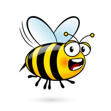 Illustration Of A Friendly Cute Bee In Fear On White Background