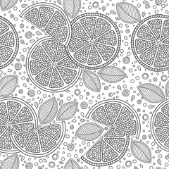 Poster - Seamless pattern with detailed hand drawn lemons.