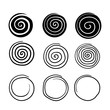 collection of spiral illustration with hand drawn doodle line art style isolated on white background