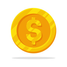 Money Coin Icon. Flat Gold Coin Vector With Currency Symbol. Isolate On White Background.