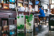 Mojito Cocktail In A Bar In Cuba / Havana