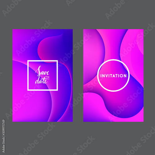 Fluid colors universal cards set. Fluid shapes with bright colors and texture...
