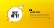 Wow offer. Yellow banner with chat bubble. Special Sale price sign. Advertising Discounts symbol. Coupon design. Flyer background. Hot offer banner template. Bubble with wow offer text. Vector