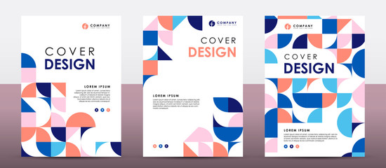 Wall Mural - set of retro cover design template. blue and orange color shape composition.