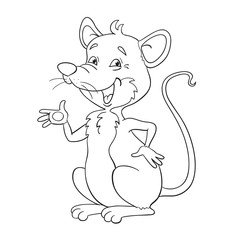 Poster - Funny smiling rat. Black and white vector illustration in cartoon style. Isolated on white background. For coloring book.