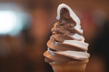 Two-tone soft serve ice cream cone