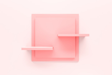 Poster - Modern pastel pink shelf display or frame with minimal style on white wall background. Blank product shelves panel. 3D rendering.