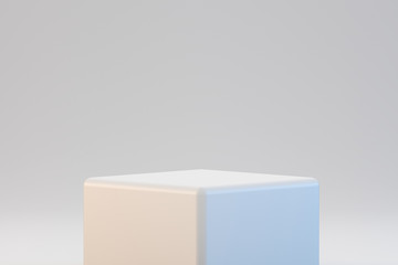 Poster - Modern podium or pedestal display with platform concept on white background. Blank shelf stand for showing product. 3D rendering.
