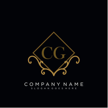 Initial letter CG logo luxury vector mark, gold color elegant classical