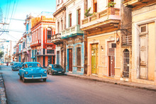 American Classic Cars On The Street In Old Havana, Cuba