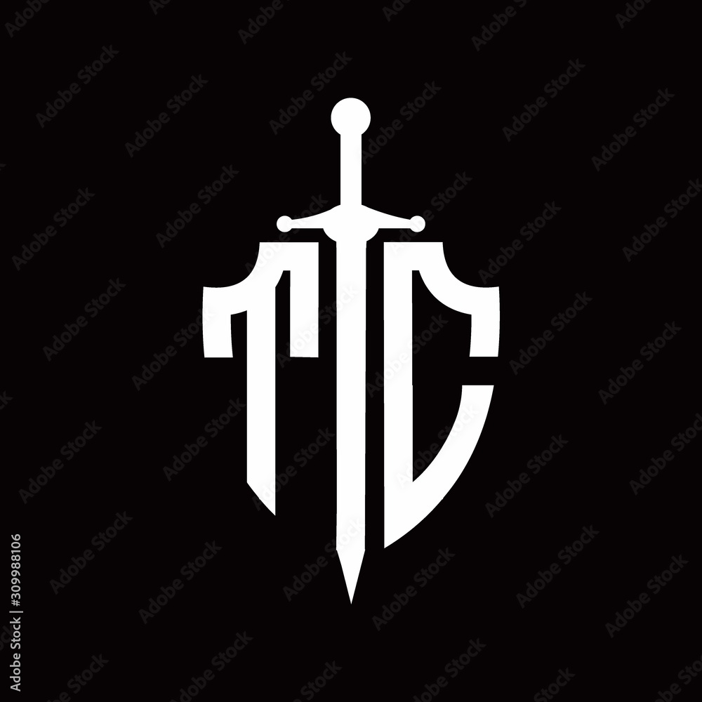 TC logo with shield shape and sword design template Stock Vector ...