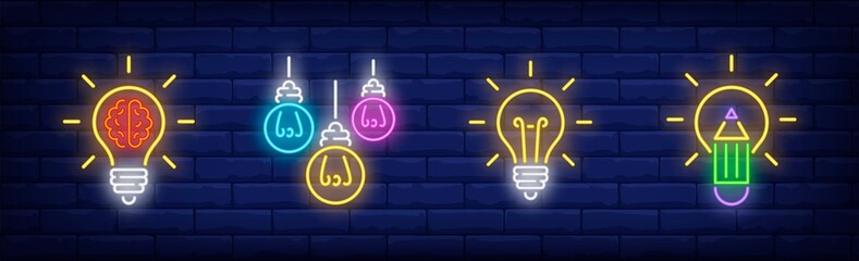 Aufkleber - Light bulbs neon sign set