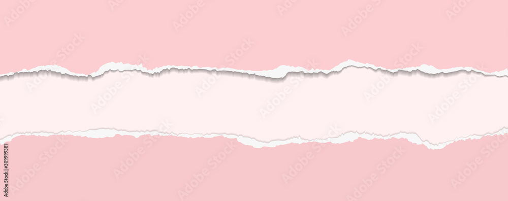 Torn, ripped pieces of horizontal pink paper with soft shadow, background for text. Vector illustration - obrazy, fototapety, plakaty 