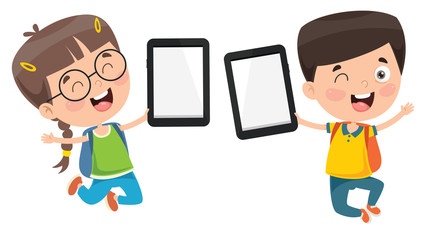 little happy kid using technology