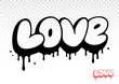 Valentines Day typography. Current typography. Dripping love. Love art. Current inks. Paint dripping. Dripping liquid. Paint flows. Vector illustration. Color easy to edit. Transparent background. 