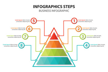 Wall Mural - colorful timeline infographic with 8 steps design template, Infographics management, finance, analytics, presentation. Vector illustration