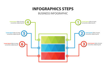 Wall Mural - colorful timeline infographic with 6 steps design template, Infographics management, finance, analytics, presentation. Vector illustration