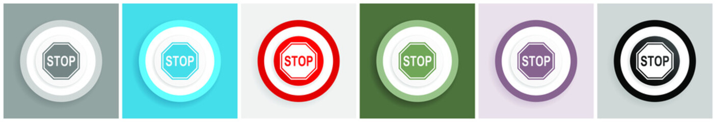 Poster - Stop icon, sign, danger, warning vector illustrations in 6 colors options for web design and mobile applications in eps 10