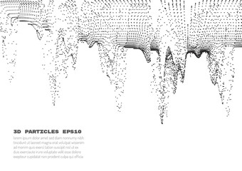 Poster - abstract background with particles. volumetric figures and waves of particles. optical illusion of v