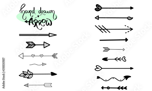 Cuadros en Lienzo Arrows brush hand drawing on white background