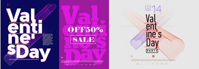 Wall Mural - Valentine's day concept posters set. Vector illustration. Posters with text in a modern style