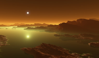 Wall Mural - titan, largest moon of saturn with the hydrocarbon lakes.