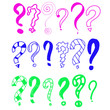© Anastasiia - Hand drawn question marks set. Graphic faq, ask. Blue green illustration question, pink symbol. Cartoon sketch style. Interrogation ask questions drawn by pen, marker. Coloring page children design
