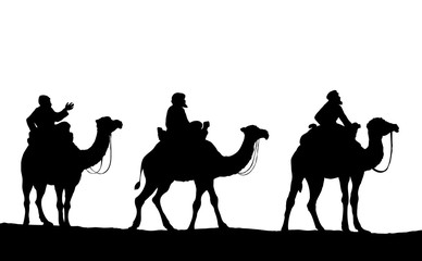 Three Wise kings following Star of Bethlehem. Vector illustration