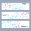 © pro500 - Scientific set of modern vector banners. DNA molecule structure with connected lines and dots. Scientific and technology concept. Wave flow graphic background for your design. Vector illustration.