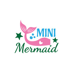 Wall Mural - mini mermaid family baby and kid funny pun vector graphic design for cutting machine craft and print