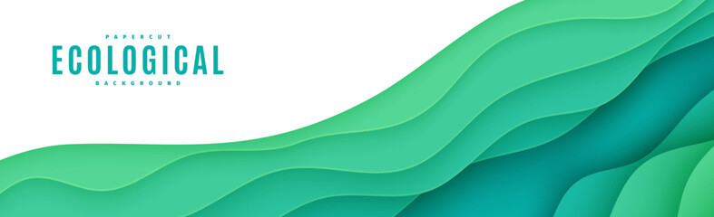 abstract green horizontal banner in cut paper style. cutout grass wave template for save the earth f