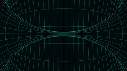 Fototapete - Vortex. Vector perspective curved grid. Wireframe abstract tunnel. 3D vector wormhole with a mesh structure.