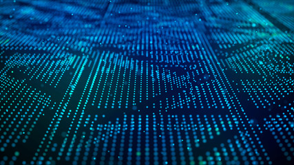 Poster - Cybernetic futuristic background. Big data visualization. Abstract perspective illustration. 3D rendering.