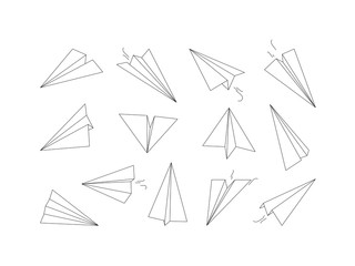 Wall Mural - linear paper planes. drawing origami aircraft transport air vector collection. illustration paper pl