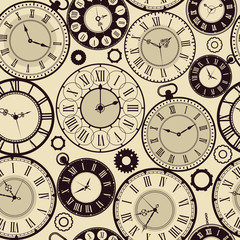 Wall Mural - vintage clock pattern. old retro watches vector seamless background vector fast time concept. illust