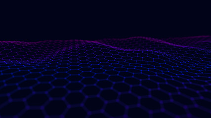 Leinwandbilder - Futuristic abstract mesh. Wave with the connection of dots and lines. 3D rendering.