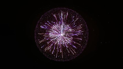 Poster - Abstract energy lines inside sphere on black background. Animation. Abstract flash of energy plasma inside sphere with 3D computer graphics