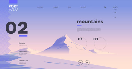 Vector image of sunset, mountains, clean, minimalistic background, wallpaper on the desktop and mobile screen, interface template