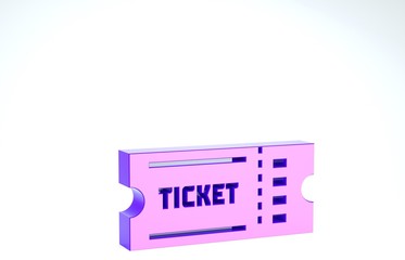 Purple Ticket icon isolated on white background. 3d illustration 3D render