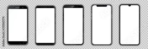 Cuadros en Lienzo Set different black models smartphone with empty touch screen, model mobile - st